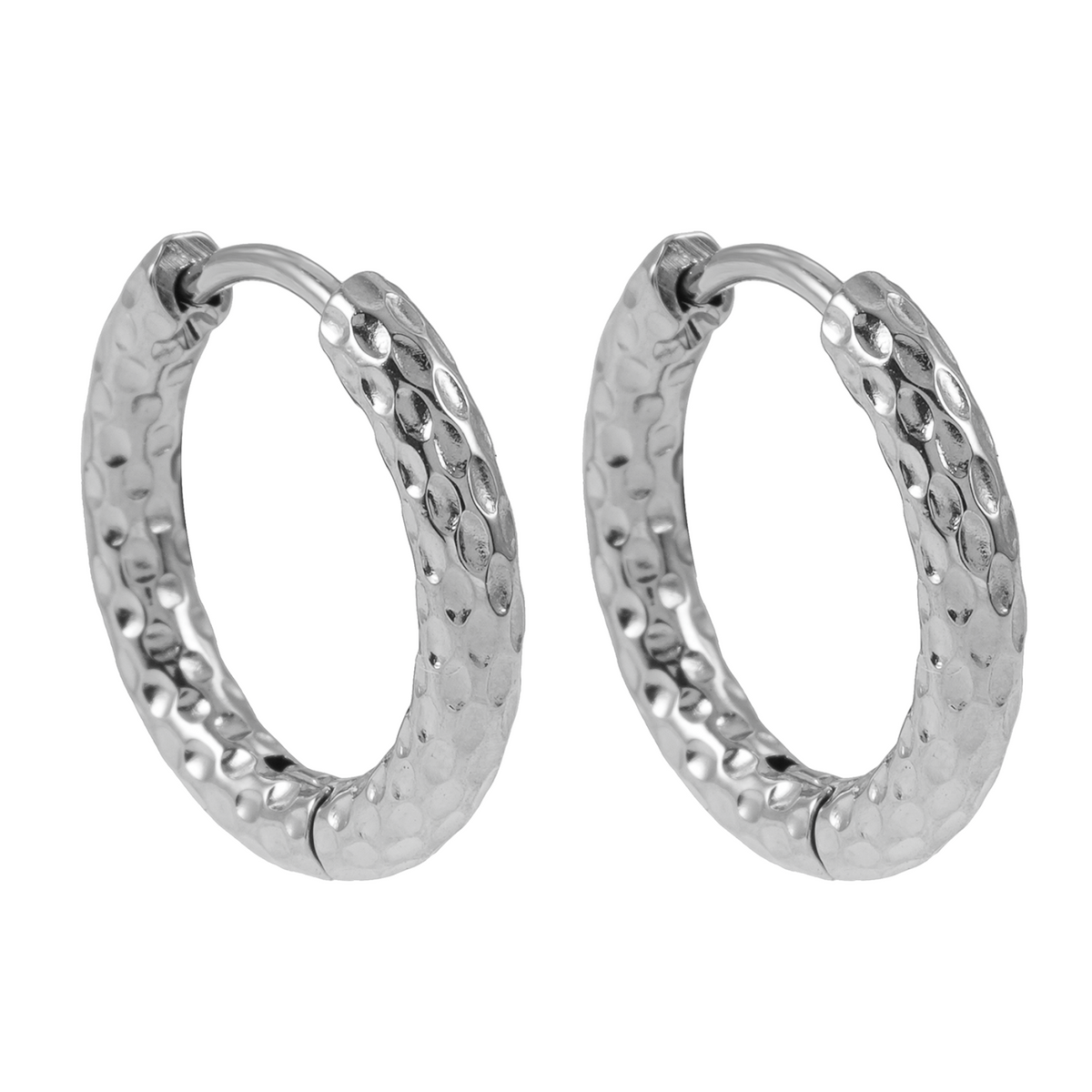 EDGWARE Silver (White Gold): Decorative Hammered Hoop Earrings