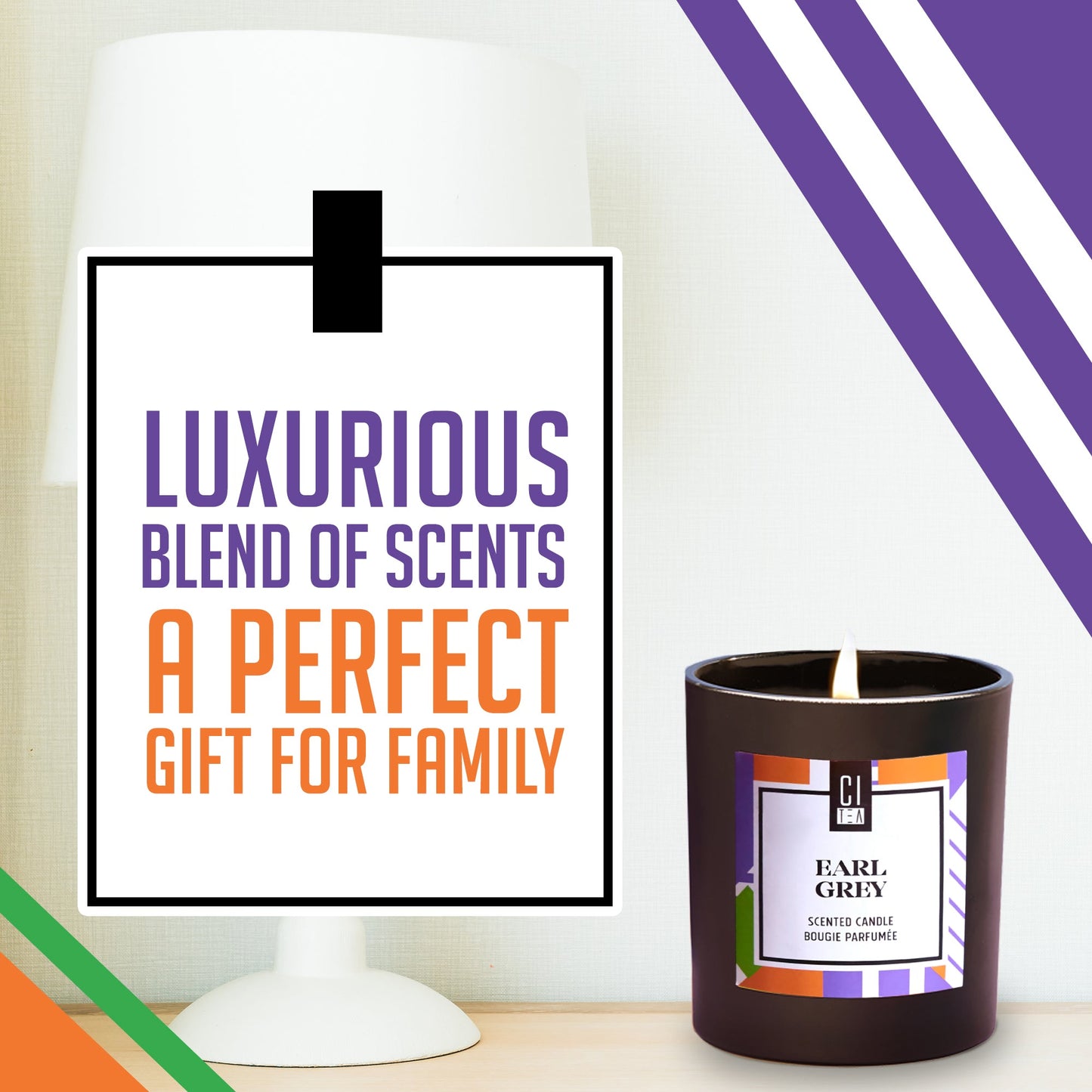 Bougie en cire de soja parfumée au thé Earl Grey - Bergamote & Rose - 8 oz