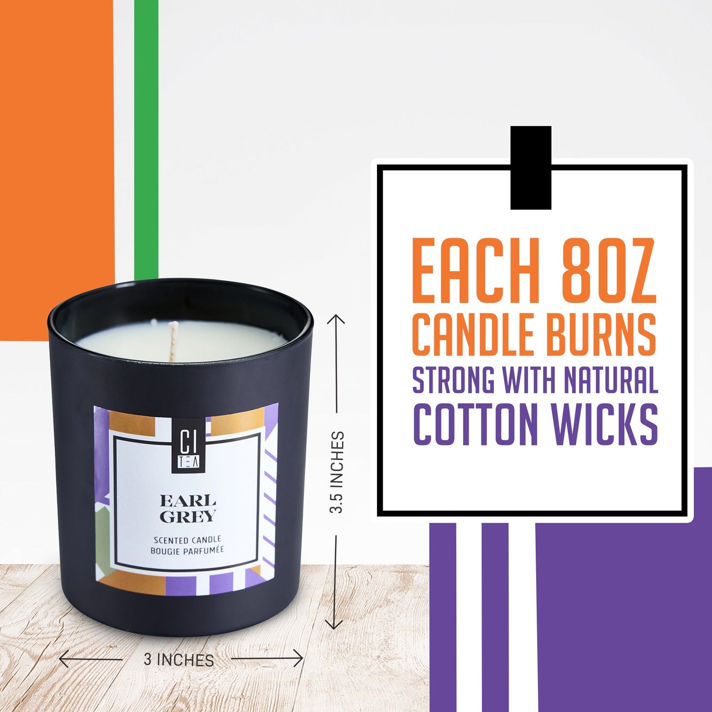 Bougie en cire de soja parfumée au thé Earl Grey - Bergamote & Rose - 8 oz