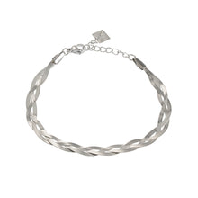 ELLA White Gold (Silver Toned): Intertwined Herringbone Snake Skin Textured Bracelet