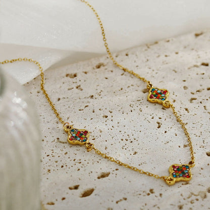 Collier Or breloques Zirconia colorées ELLIS