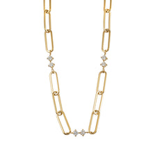 ELOPPINA Gold Necklace: Paper Clip Chain with Zirconia Accents & a Freshwater Pearl Charm