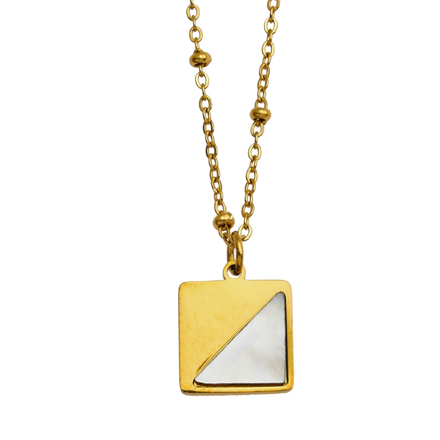 Collier pendentif carré ELU minimaliste en métal et coquille