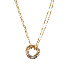 ELVIRA Mixed Metals: Double Chain Dainty Necklace with Intertwined 3-Ring Pendant – Symbol of Love, Unity & Eternity