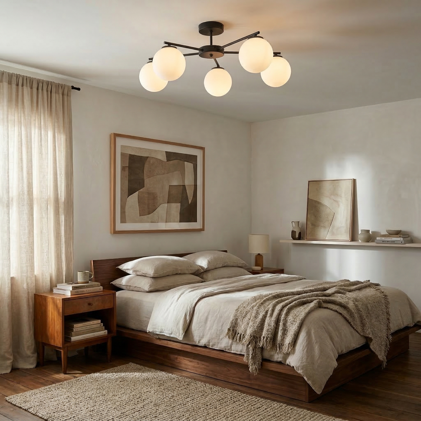 Plafonnier ELTON noir 5 lumières de style scandinave pour salon, chambre et couloir