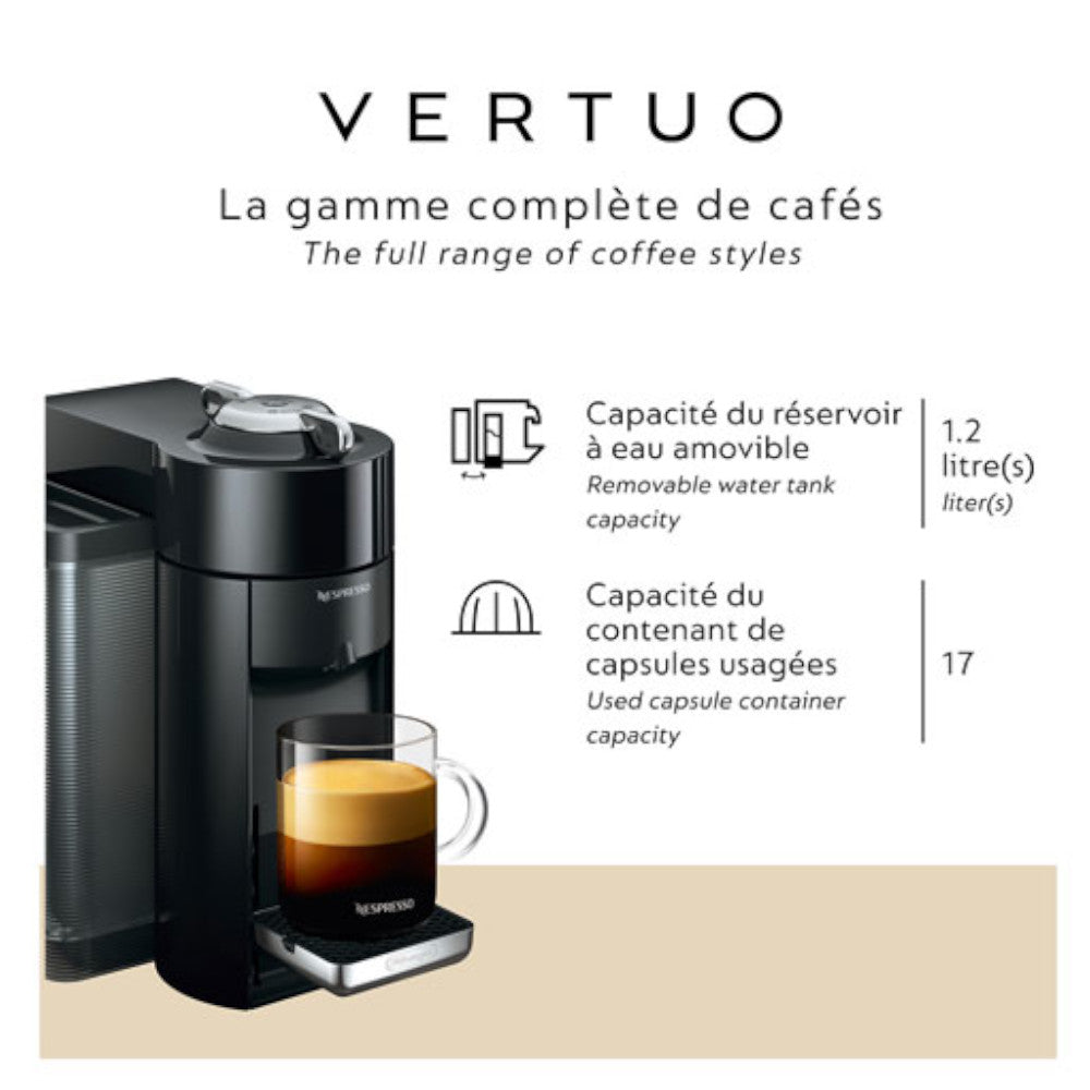NESPRESSO ENV135BAECA Vertuo Coffee & Espresso Machine with Aeroccino Milk Frother - Piano Black - Factory serviced with Home Essentials Warranty