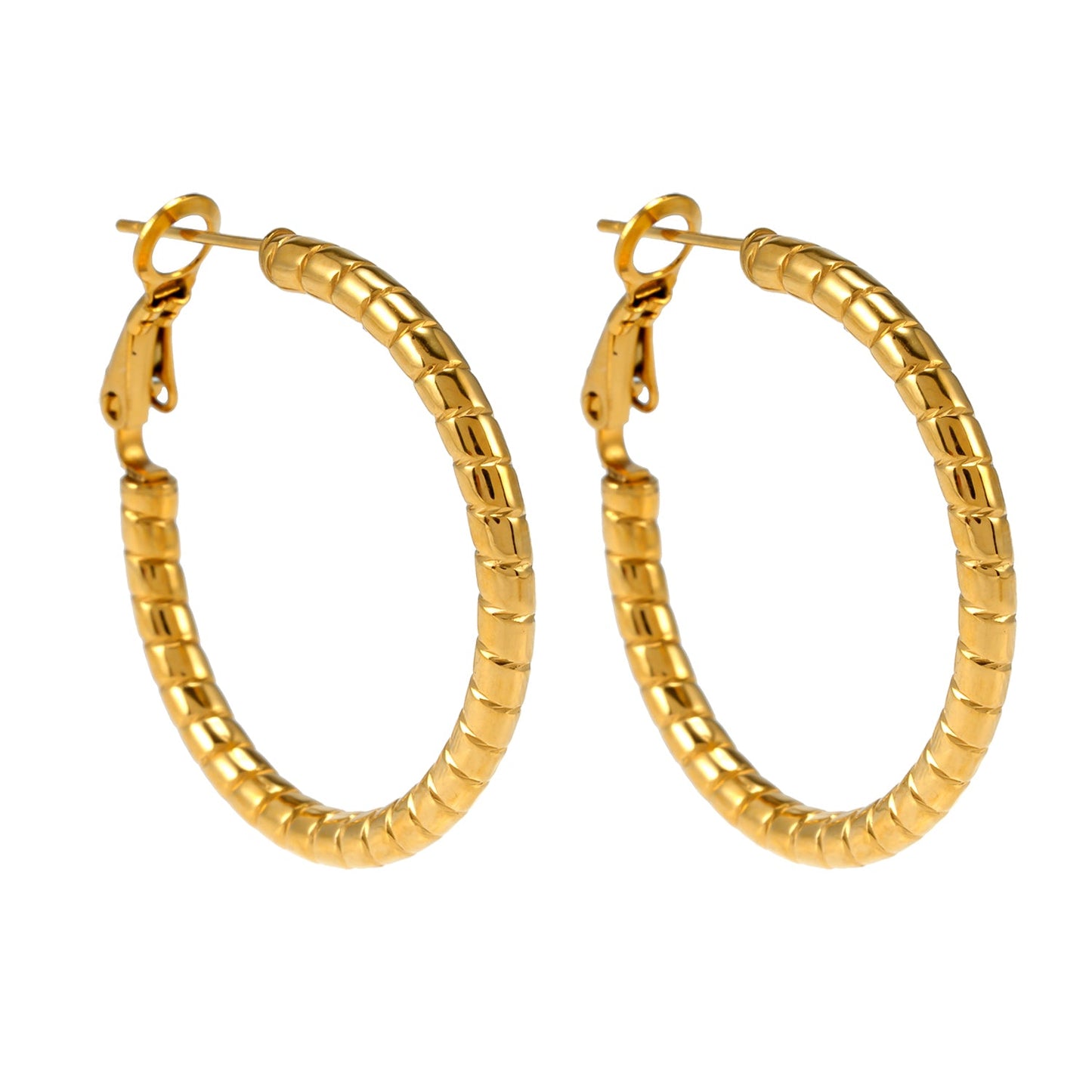 Style ETSUKO : Boucles d'oreilles créoles avec motif roseau sculpté