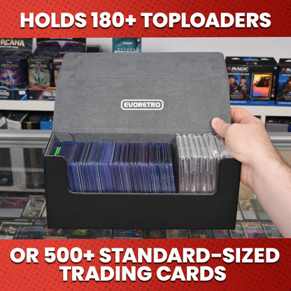 Range de cartes magnétique EVORETRO - Plus de 180 Toploaders ou plus de 500 cartes à collectionner | Noir/Gris