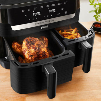 T-FAL EY905N50 Dual Easy Fry & Grill Air Fryer - Blemished package with full warranty