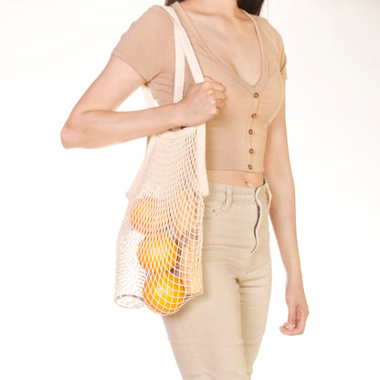 Sac à bandoulière en coton naturel et filet