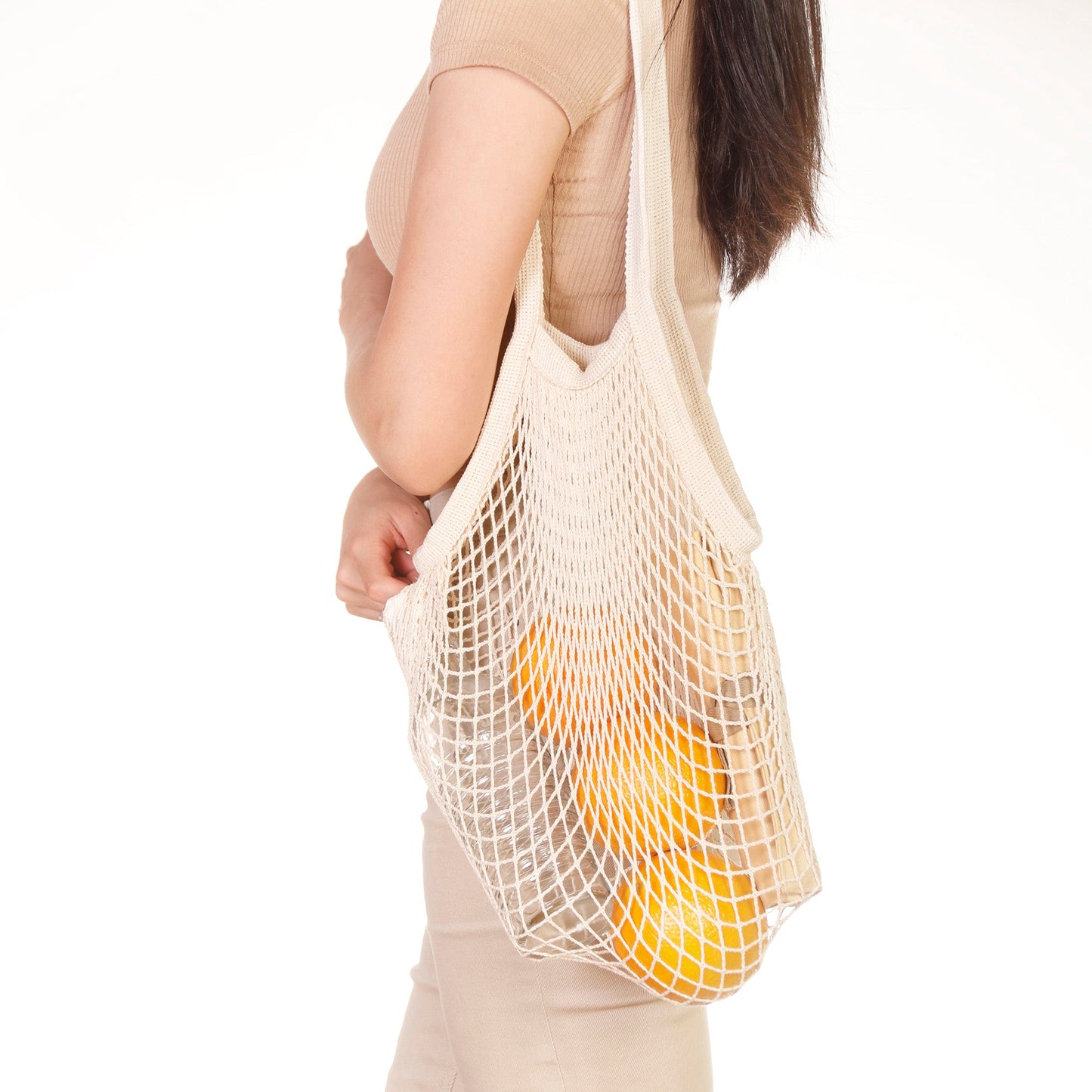 Sac à bandoulière en coton naturel et filet