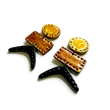 Edgy Geometric Earrings in Gold, Copper & Black with Post or Clip On