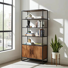 Étagère en Bois d'Acacia 2 portes sur structure d'acier noir