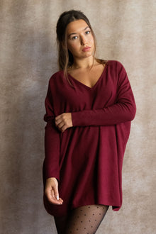 Emma – Pull col en V ample à manches longues, en maille douce, décontracté et confortable