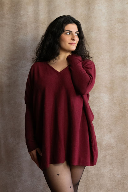 Emma V-Neck Oversize Sweater Long Sleeve Loose Fit Soft Knit Casual Cozy
