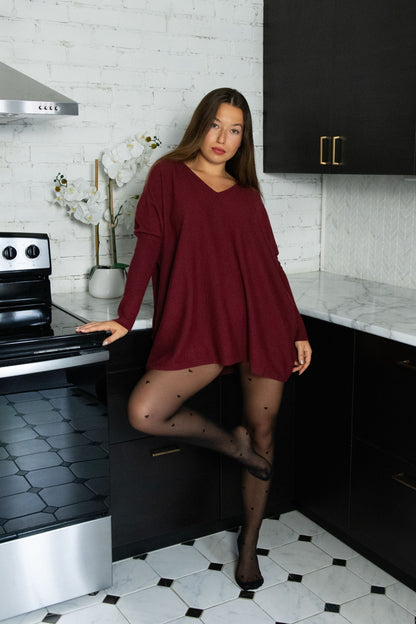 Emma V-Neck Oversize Sweater Long Sleeve Loose Fit Soft Knit Casual Cozy