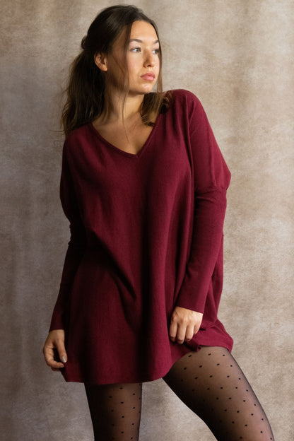 Emma V-Neck Oversize Sweater Long Sleeve Loose Fit Soft Knit Casual Cozy