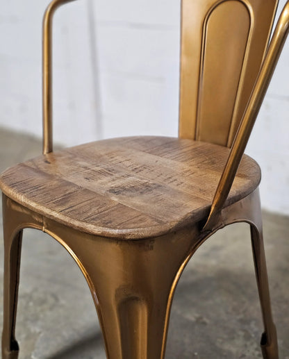 Set of 2 Sita Chairs in Golden Steel with Mango Wood Seat