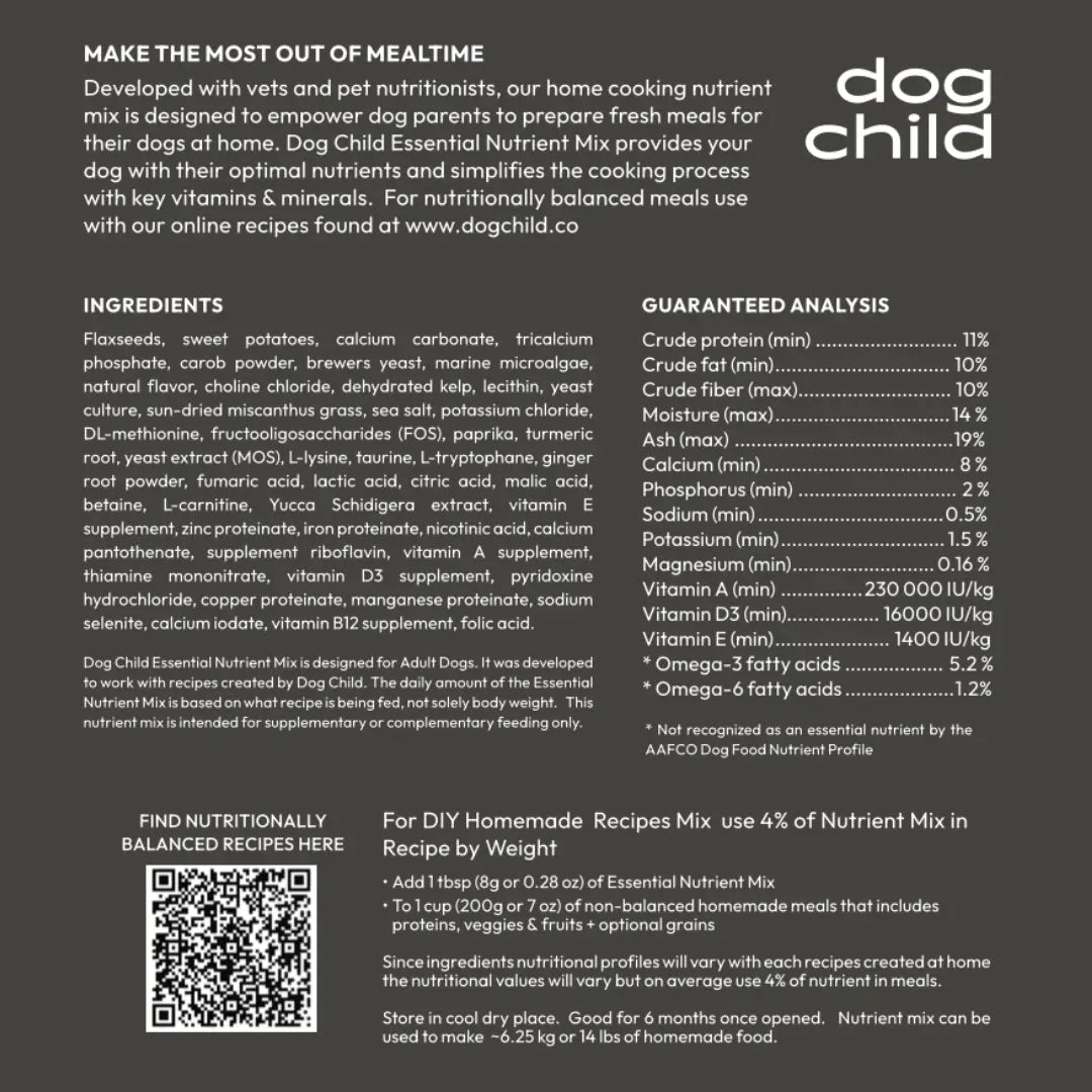 Mélange de nutriments essentiels pour la cuisine maison pour chiens