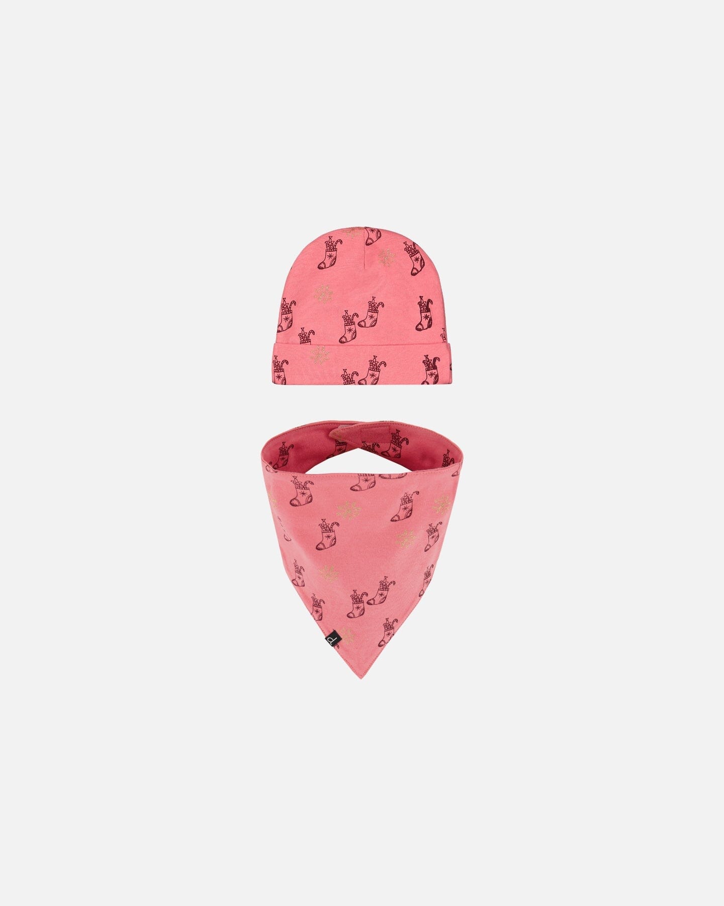 Ensemble Bonnet et bavoir imprimés en coton biologique pour Noël, Rose
