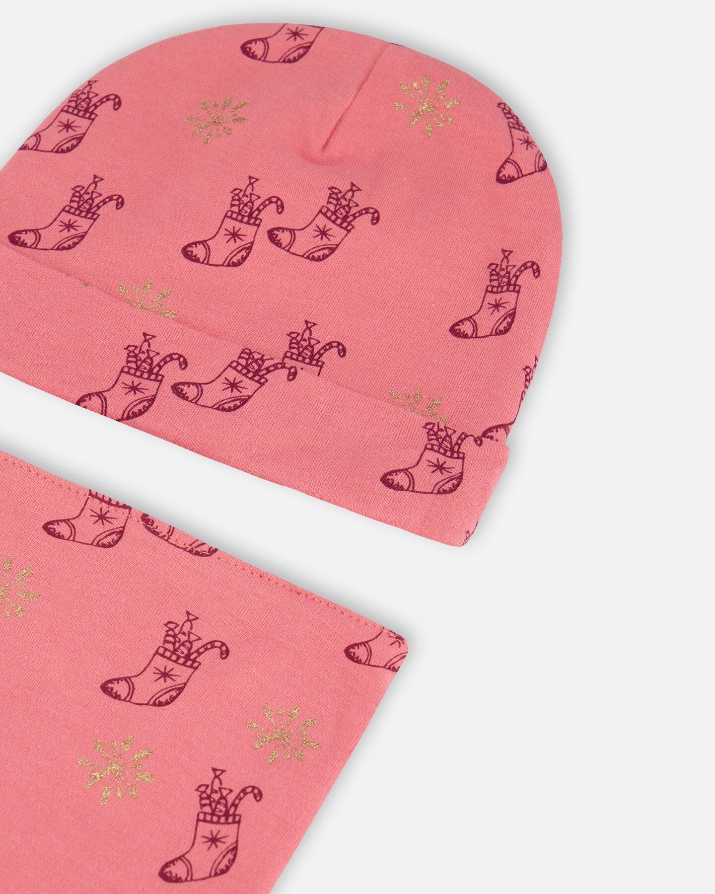 Ensemble Bonnet et bavoir imprimés en coton biologique pour Noël, Rose
