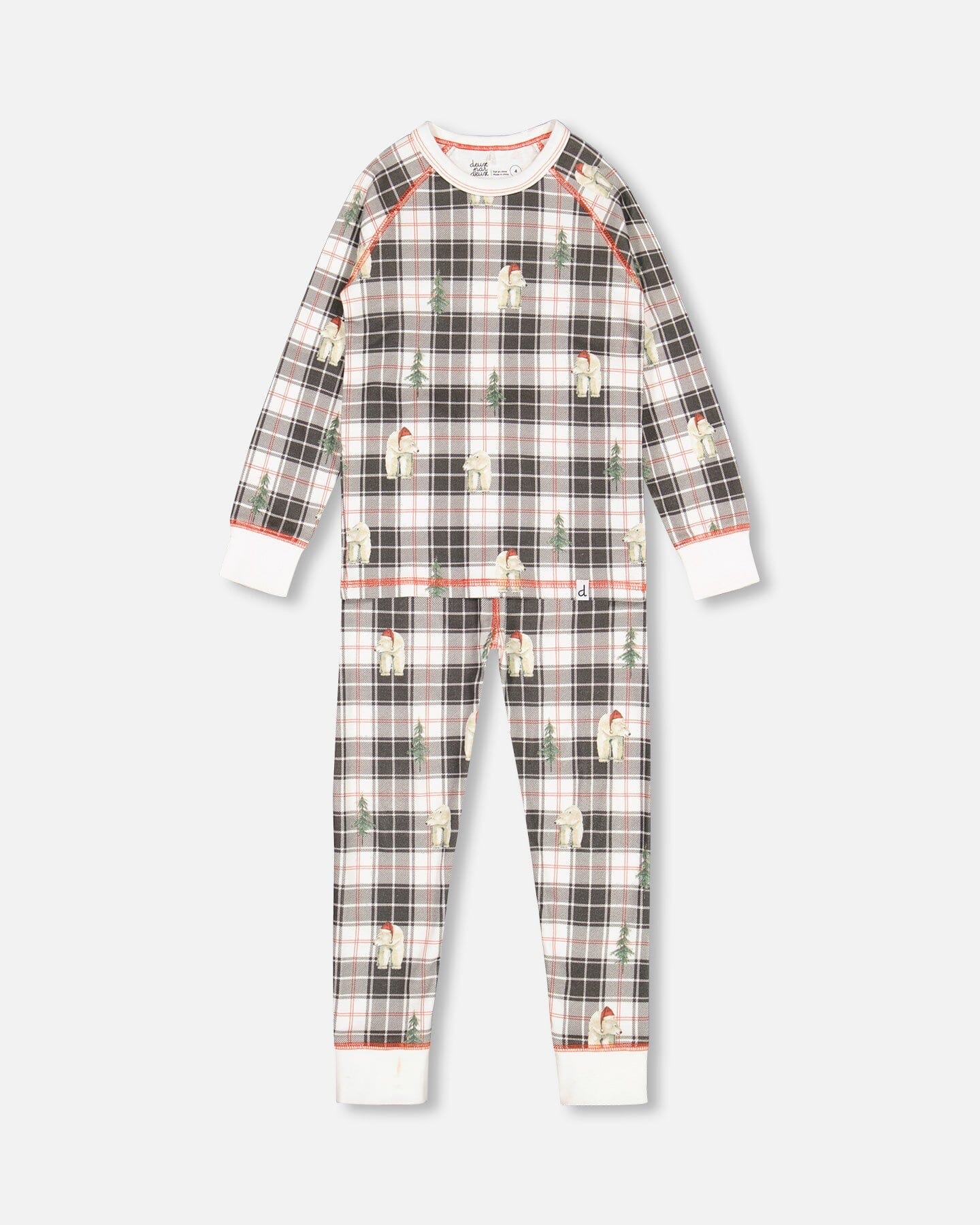 Ensemble Pyjama Deux Pièces en Coton Biologique pour Enfant, Motif Ours Polaire, Collection Noël Famille