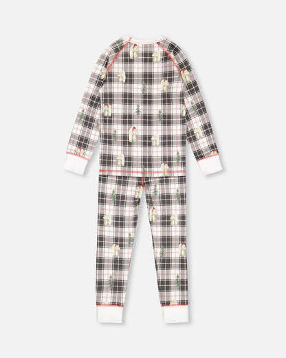 Ensemble Pyjama Deux Pièces en Coton Biologique pour Enfant, Motif Ours Polaire, Collection Noël Famille