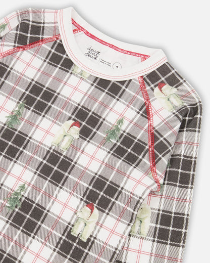 Ensemble Pyjama Deux Pièces en Coton Biologique pour Enfant, Motif Ours Polaire, Collection Noël Famille