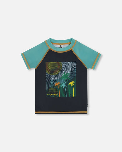 T-shirt Anti-UV Manches Courtes Imprimé Noir