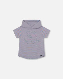 T-shirt à capuche avec imprimé crocodile rayures bleues et rouille