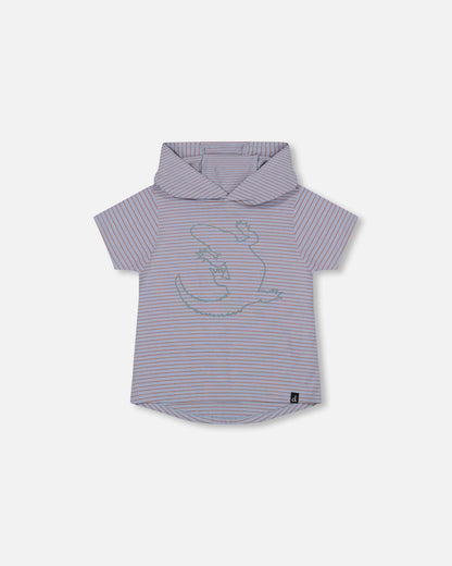 T-shirt à capuche avec imprimé crocodile rayures bleues et rouille
