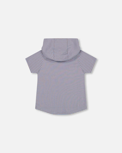 T-shirt à capuche avec imprimé crocodile rayures bleues et rouille