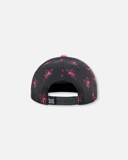 Casquette noire imprimée fleurs en spirale