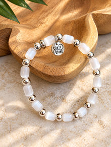 Bracelet en Sélénite et Acier Inoxydable Argenté