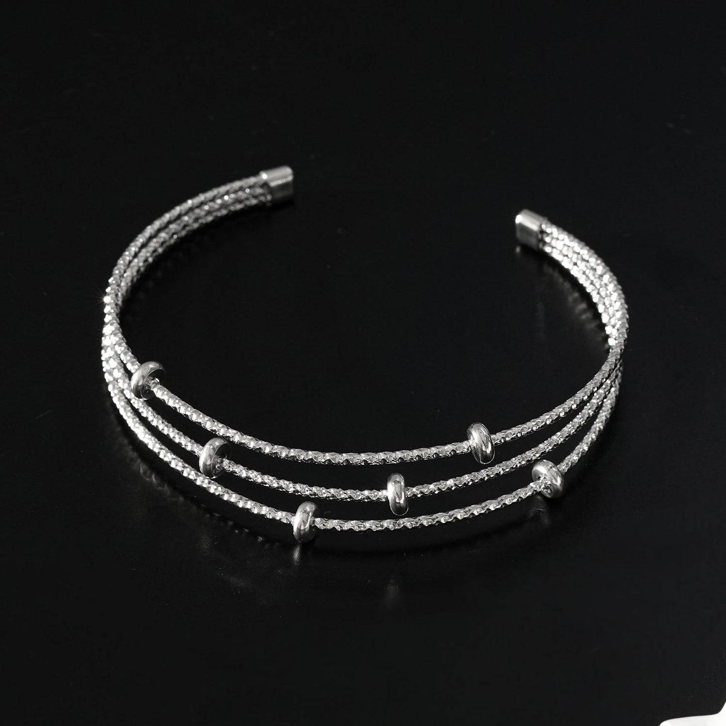 Bracelet triple perlé texturé Style FARZIKA Argent