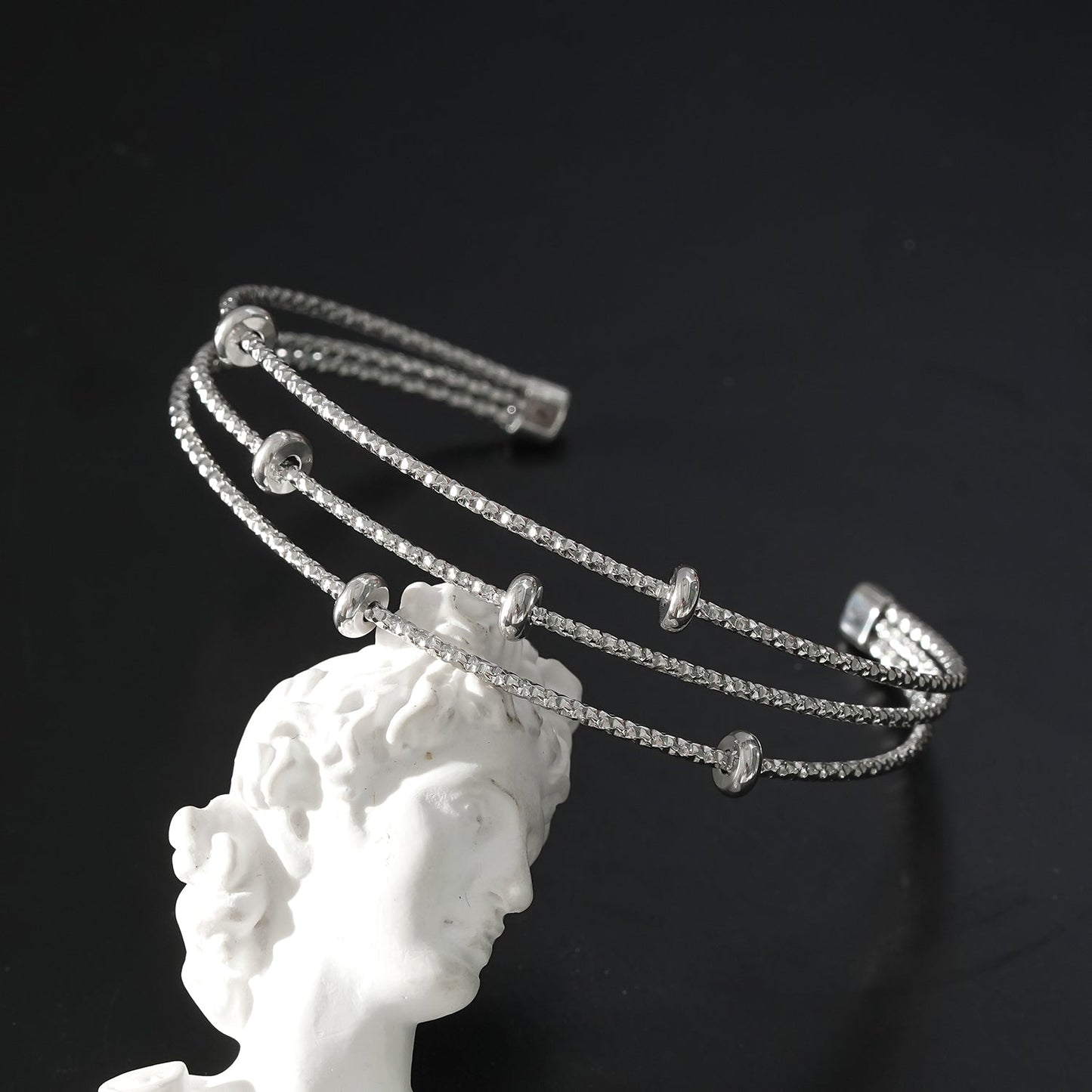 Bracelet triple perlé texturé Style FARZIKA Argent