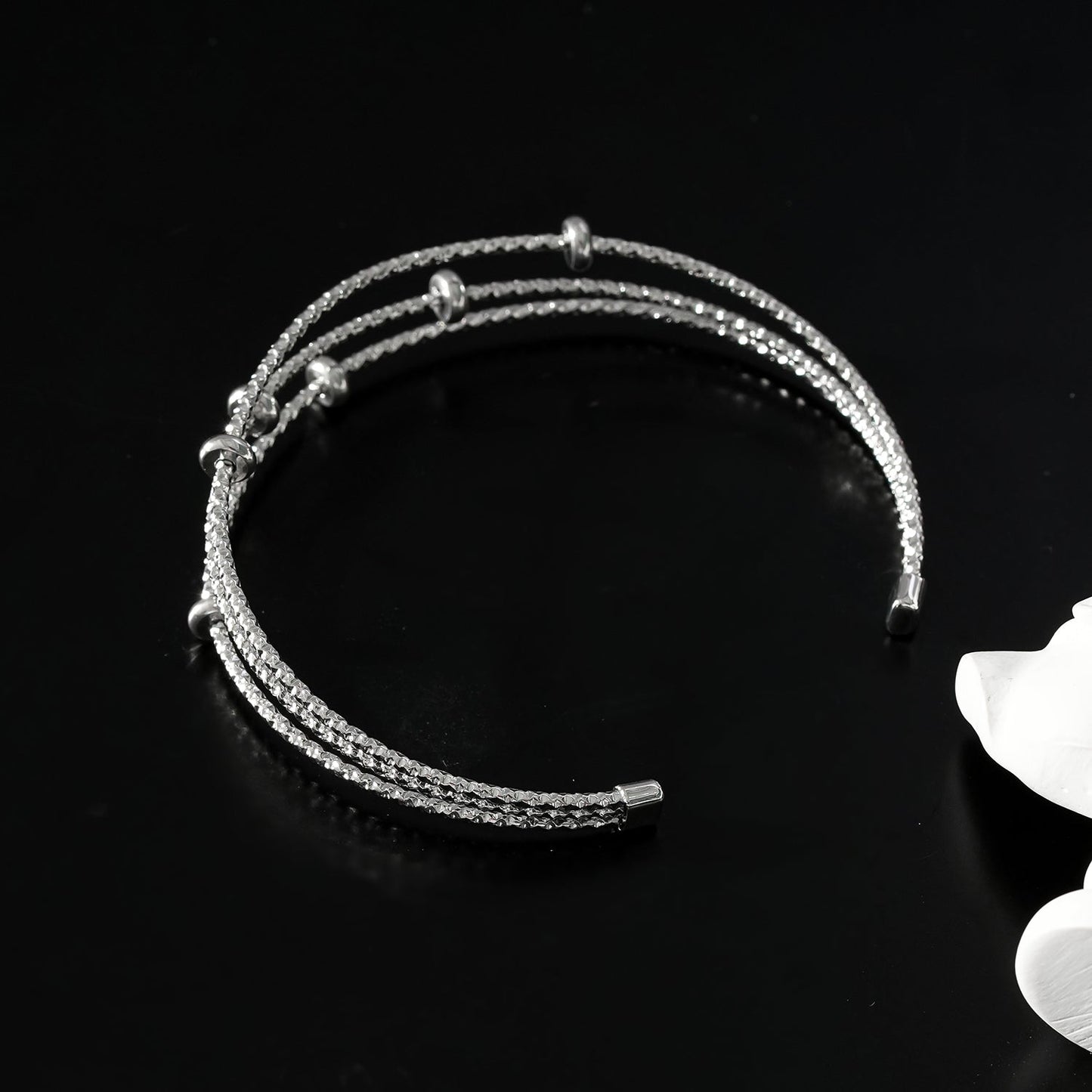 Bracelet triple perlé texturé Style FARZIKA Argent