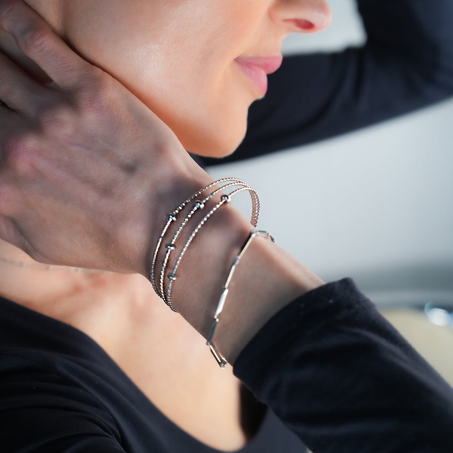 Bracelet triple perlé texturé Style FARZIKA Argent
