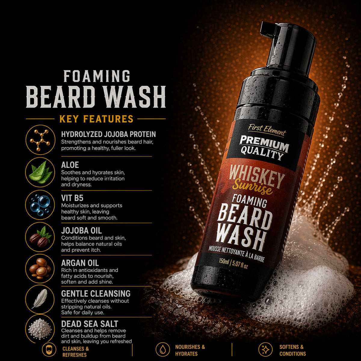 Nettoyant moussant pour barbe - Whiskey Sunrise