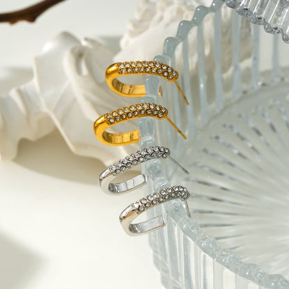 FIRLE Or: Boucles d'oreilles créoles ovales serties de zircons