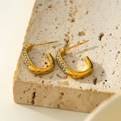 FIRLE Or: Boucles d'oreilles créoles ovales serties de zircons