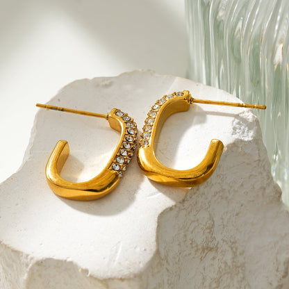 FIRLE Or: Boucles d'oreilles créoles ovales serties de zircons