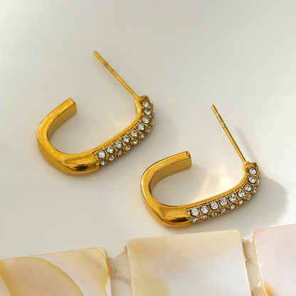 FIRLE Or: Boucles d'oreilles créoles ovales serties de zircons