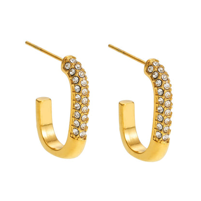 FIRLE Or: Boucles d'oreilles créoles ovales serties de zircons