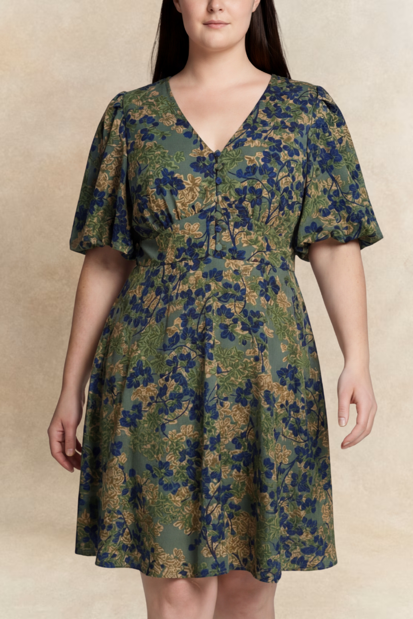 Robe évasée fleurie verte