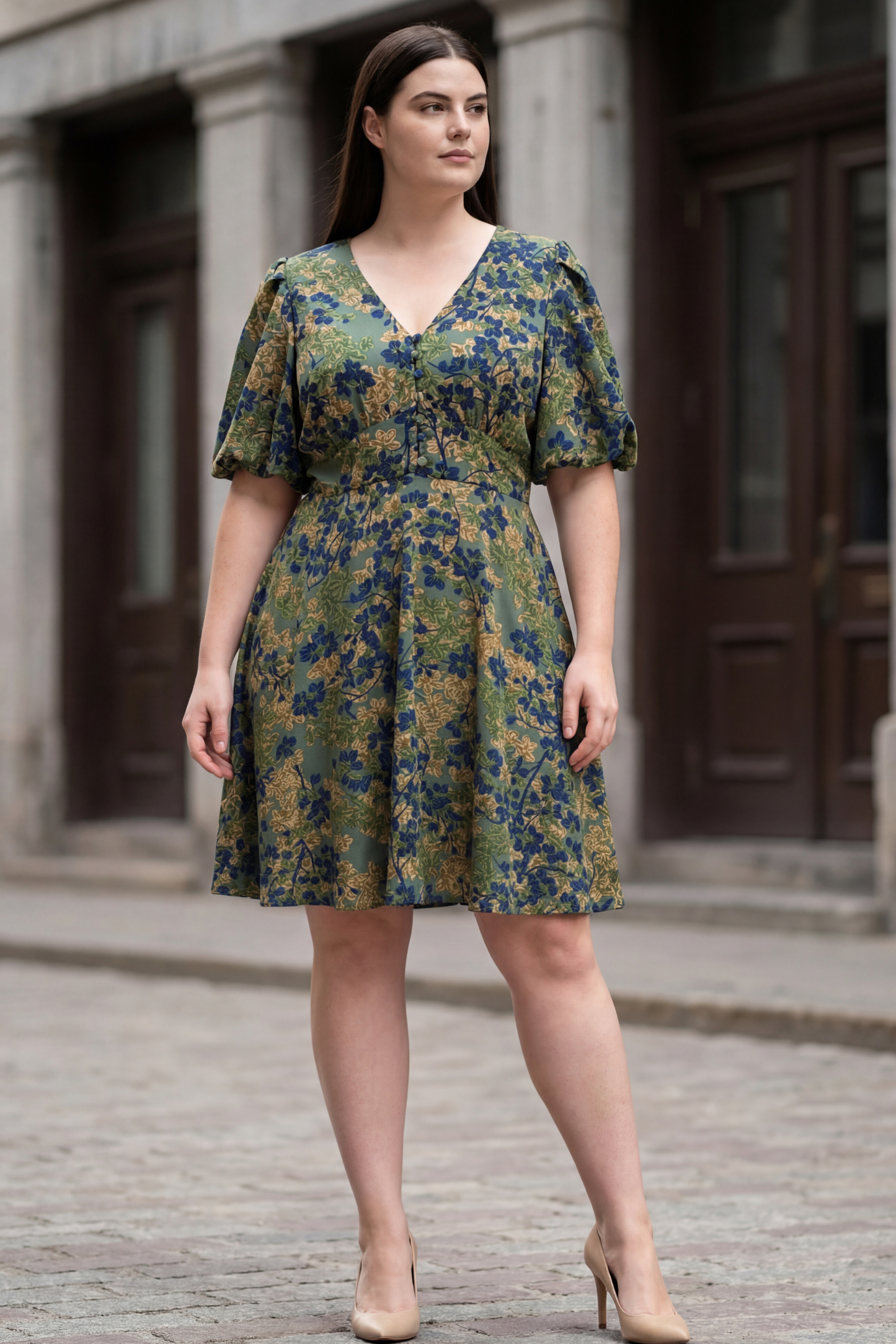 Robe évasée fleurie verte
