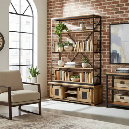 Raw Mango Wood Farmhouse Bookcase
