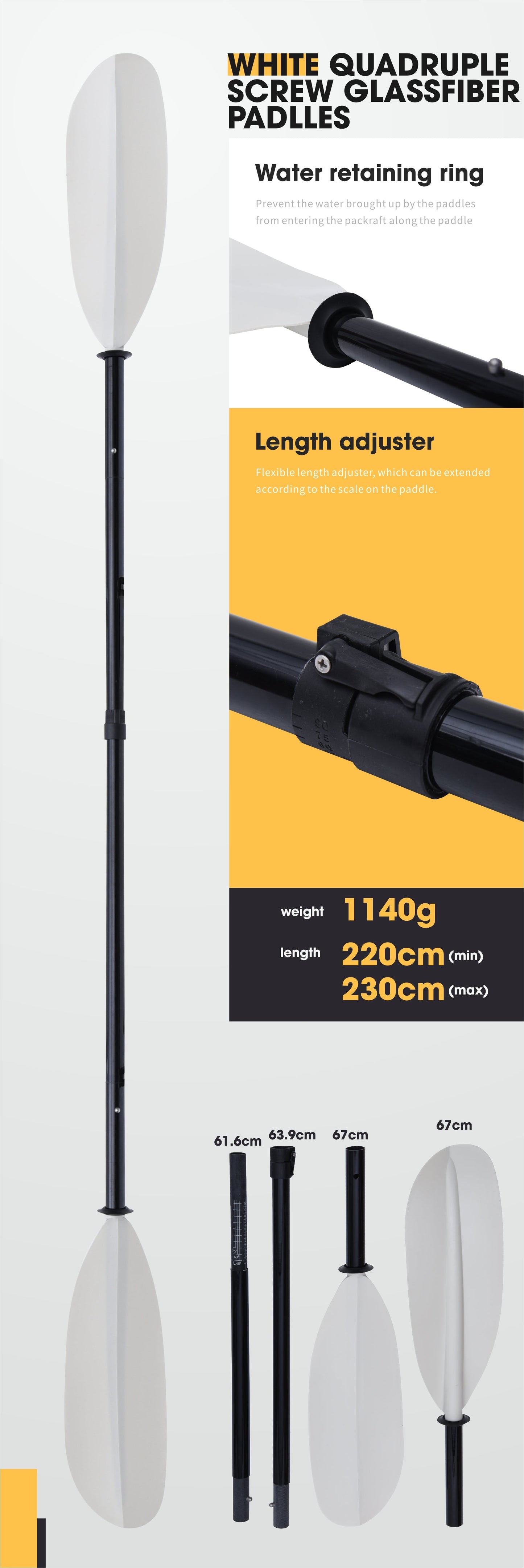 Pagaie en fibre de verre pour packraft/kayak