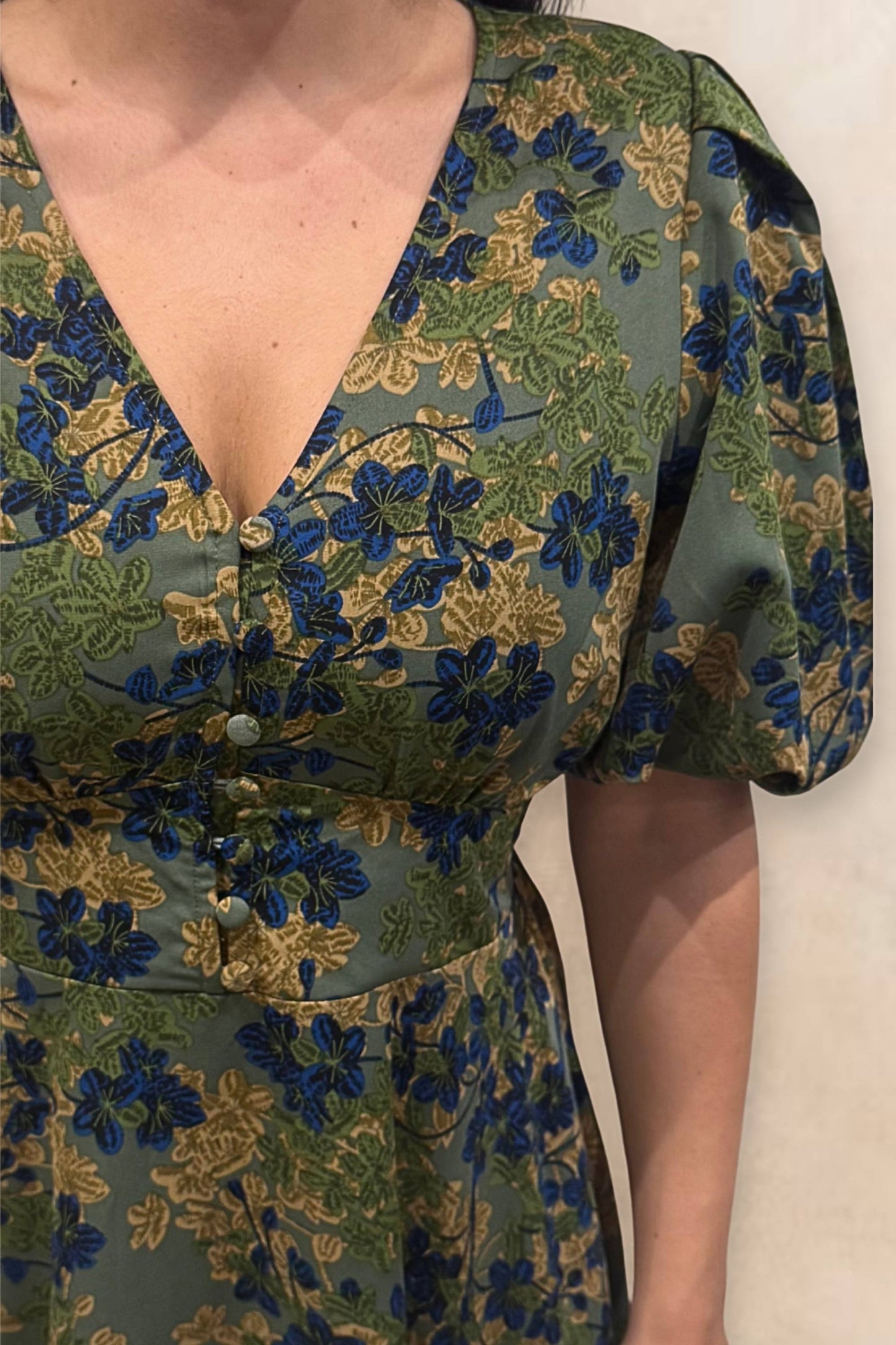 Robe évasée fleurie verte