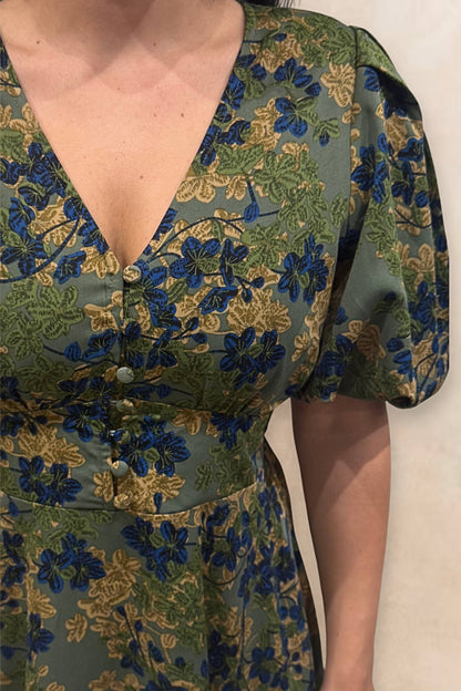 Robe évasée fleurie verte
